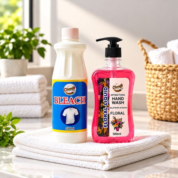 Cleanify Laundry & Hygiene Duo bundle: Liquid Bleach 550ml and Hand Wash Liquid 500ml