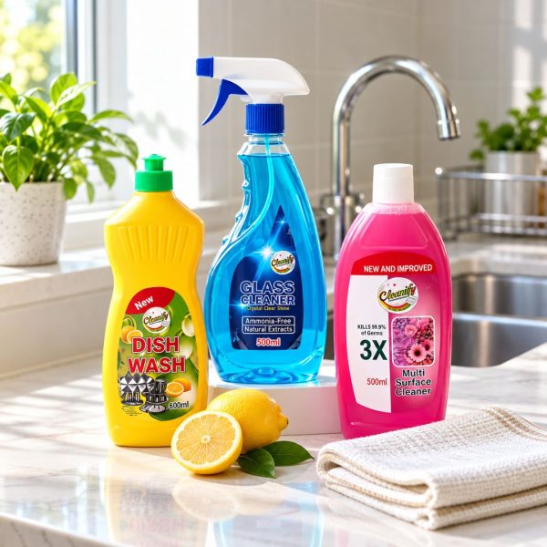 Cleanify Kitchen Combo bundle: Dish Wash Liquid 500ml, Multi Surface Cleaner 500ml and Glass Cleaner 500ml