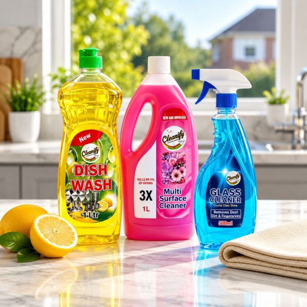 Cleanify Complete Kitchen Pack bundle: Dish Wash Liquid 1L, Multi Surface Cleaner 1L and Glass Cleaner 500ml