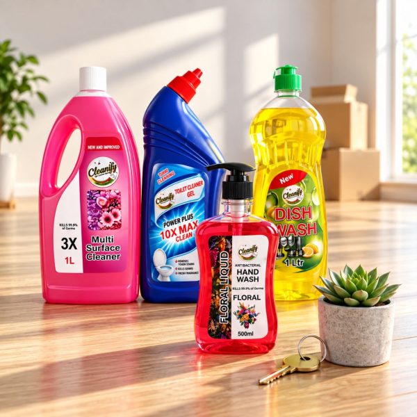 Cleanify New Home Starter Pack: Dish Wash 1L, Toilet Cleaner Gel 1L, Multi Surface Cleaner 1L and Hand Wash 500ml
