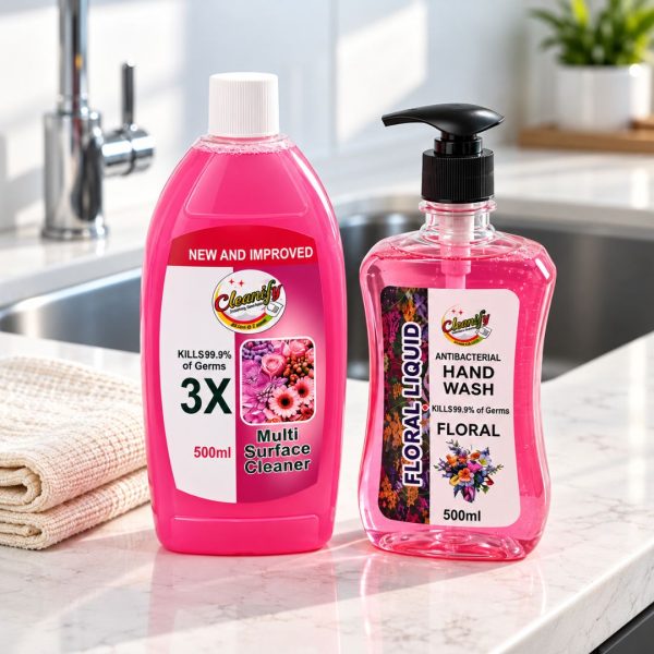 Cleanify Hand & Surface Hygiene Duo bundle: Hand Wash Liquid 500ml and Multi Surface Cleaner 500ml