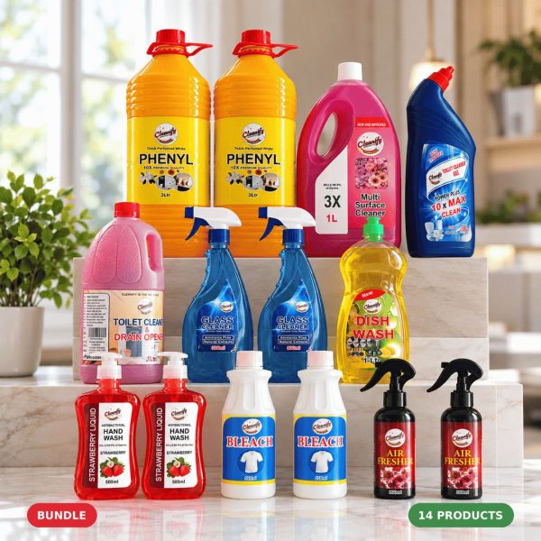 Cleanify Full Home Care Mega Plus Pack bundle with 14 cleaning products for the kitchen, bathroom and whole home