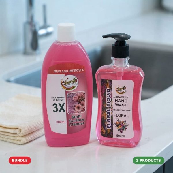 Cleanify Hand & Surface Hygiene Duo bundle: Hand Wash Liquid 500ml and Multi Surface Cleaner 500ml