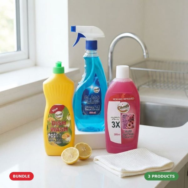 Cleanify Kitchen Combo bundle: Dish Wash Liquid 500ml, Multi Surface Cleaner 500ml and Glass Cleaner 500ml