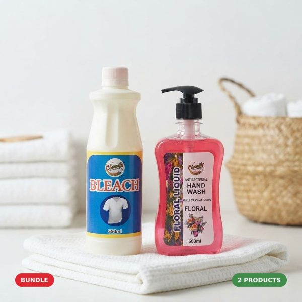 Cleanify Laundry & Hygiene Duo bundle: Liquid Bleach 550ml and Hand Wash Liquid 500ml