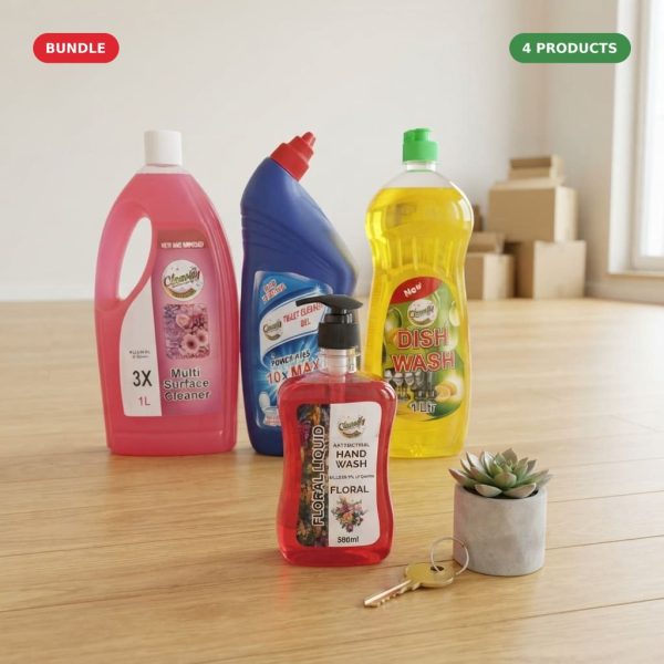 Cleanify New Home Starter Pack: Dish Wash 1L, Toilet Cleaner Gel 1L, Multi Surface Cleaner 1L and Hand Wash 500ml